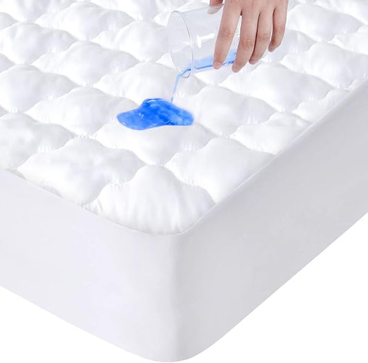 King Mattress Protector Pad Waterproof Quilted, Breathable & Cooling King Size Mattress Cover Protector Fitted with Deep Pocket Up to 18", (White)