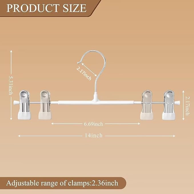 Pants Hangers with Clips 20 Pack Adjustable Skirt Hangers for Women Non-Slip Trousers Hanger for Jeans Clothes Hangers for Pants Heavy Duty Space Saving Shorts Hangers,White,14Inch - Image 6