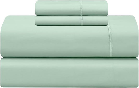 Feather & Stitch 500 TC King Size 4pc Damask Bed Sheet Set, 100% Soft Cotton Breathable Bedsheets, 18" Deep Pockets Sateen Weave Striped Bedding Mattress Resort Hotel Luxury Decor - (Soft Sage)
