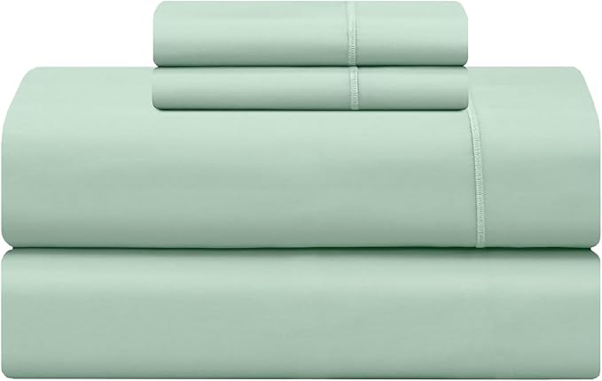 Feather & Stitch 500 TC Queen Size 4pc Damask Bed Sheet Set, 100% Soft Cotton Breathable Bedsheets, 18" Deep Pockets Sateen Weave Striped Bedding Mattress Resort Hotel Luxury Decor - (Soft Sage)