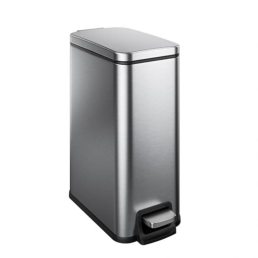 Slim Bathroom Trash Can with Lid Soft Close, 1.6 Gallon Stainless Steel Garbage Can with Removable Inner Bucket, Durable Step Pedal, Small Trash Bins for Toilet, Bedroom, Kitchen, Office by Veelesa
