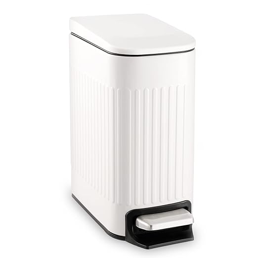 TrashAid Slim Bathroom Trash Can with Lid Soft Close, 6 Liter/1.6 Gallon Stainless Steel Small Garbage Can with Removable Inner Bucket, Step Pedal, Slim Wastebasket for Toilet, Office, Bedroom, White by TrashAid