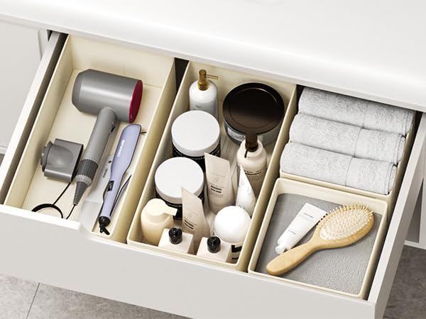 DIMJ Drawer Organizers Clothes, Set of 14 Dresser Organizer Bins, Fabric Closet Organizers and Storage, Shallow Drawer Dividers for Nursery, Clothing, Baby Clothes, Socks, Underwears, Tie (Beige) - Image 7