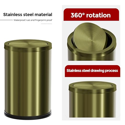 9L/2.4Gal Antique Bronze Bathroom Trash Can, Small Flip Garbage Can with Lid,Brushed,Single-Layer,Trash Bin for Laundry，Hotel，Office， Laundry Room (Bronze) - Image 5