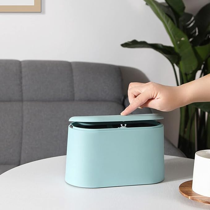 LTWQLing Mini Trash Can with Lid - Removable Small Garbage Can, Tiny Plastic Trash Bin, Pop Up Countertop Wastebasket, Counter Garbage Lint Bin for Bathroom,Office,Kitchen,Desk,Coffee Table(Sky Blue) - Image 2