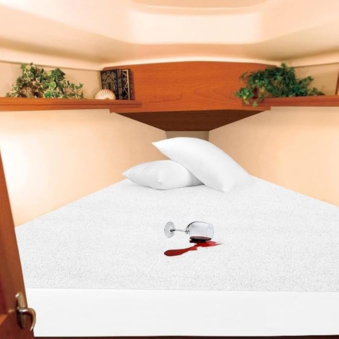 XL V Berth Mattress Protector Pad Cover White Color Fits Upto 6 Inch Deep Pocket in XL V Berth Fitted Style Waterproof Terry Cotton Material Vinyl-Free Easily Washable