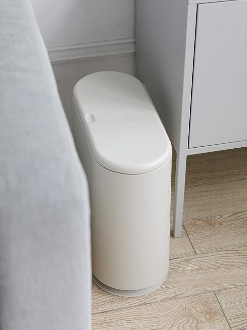 Sooyee 10 Liter Rectangular Plastic Trash Can Wastebasket with Press Type Lid,2.4 Gallon Garbage Container Bin for Bathroom,Powder Room,Bedroom,Kitchen,Craft Room,Office (Cream White) - Image 2