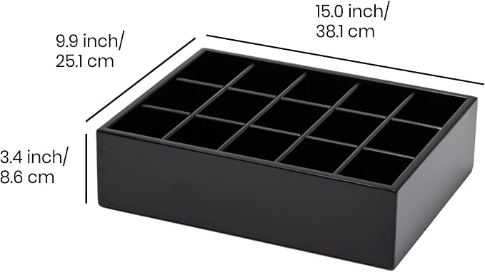 GOBAM Bamboo Closet Drawer Organizer, 15 Compartments - Drawer Divider & Storage Box for Ties, Bras, Briefs, Socks & Jewelry - Storage Organizer for Dressing Room & Bedroom - Black - Image 2