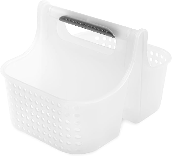 madesmart Portable Shower Caddy, Hold Soap, Shampoo, Hair Supplies and Beauty Products, Cleaning Supplies Organizer for Home, Dorm, Plastic Shower Tote, Soft Handle, Frost - Image 3