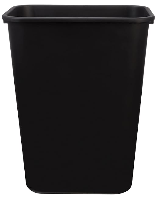 Amazon Basics Rectangular Plastic Office Wastebasket, Easy to Clean, 10 Gallon, Black, 2-Pack by AmazonBasics