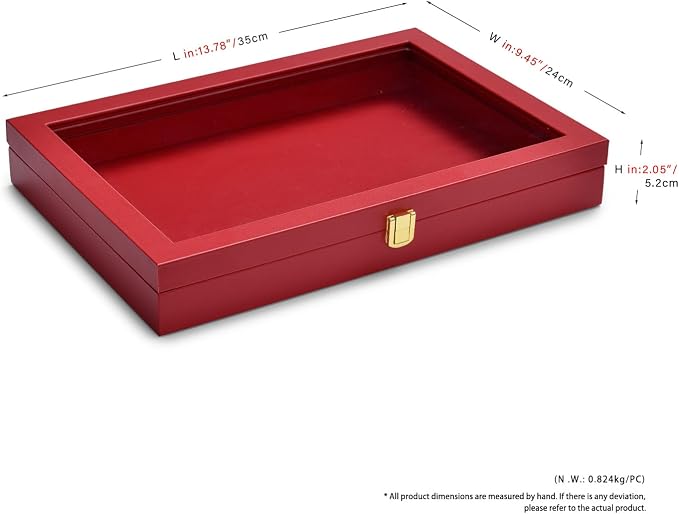 Oirlv Premium Red Leather Jewelry Tray with Acrylic Lid Jewelry Organizer Case Showcase Jewelry Display Organizer Box - Image 6