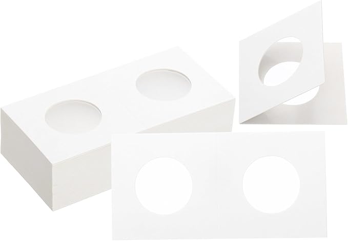 PATIKIL 2 x 2 Coin Flips, 100 Pack 26.5mm Cardboard Coin Holder Paper Coin Holders for Coin Collection Supplies Collector, White