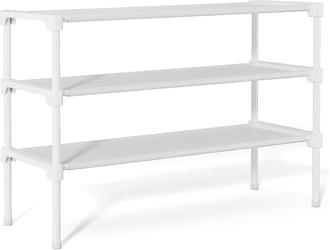34" Widening Design Shoe Rack for Closet 16 Pairs Small Spaces Non-Woven 3 Tier Shoe Organizer Stackable Metal Shoe Shelf for Entryway, Bedroom White - Image 8