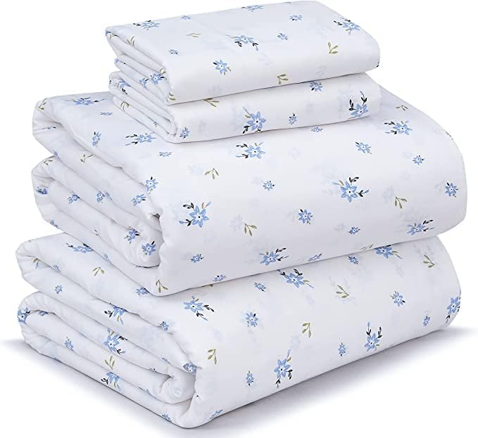 RUVANTI 100% Cotton Sheets – California King Percale Bedding, Cooling & Breathable Floral Design, Durable with a Crisp, Soft & Comfortable Feel, 14" Deep Pocket, 4-Piece Set, Phulkari