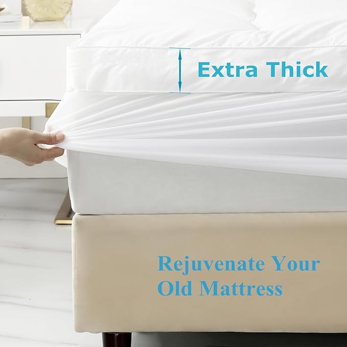Twin XL Mattress Topper - Extra Thick Mattress Pad Cover - Pillow Top with Soft Breathable Spiral Fiber Filling, 8-21 Inch Deep Pocket, Cooling, White