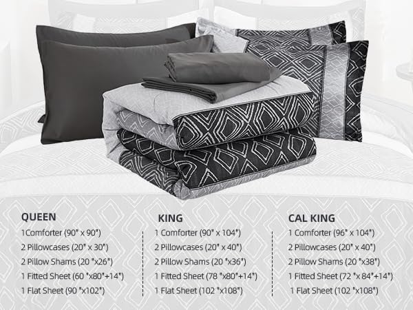 Dinjoy Black/Gray King Size Comforter Set, Warm Boho Bed in a Bag King 7 Pieces Fall Striped Bedding Mens Comforters Sets Patchwork Bed Sets Complete Decor for Women Winter