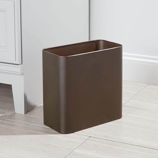 mDesign Small Metal 2.4 Gallon/9 Liter Trash Can Wastebasket Garbage Bin for Bathroom, Slim Rubbish Waste Bin Trashcans - Mirri Collection - Bronze - Image 2