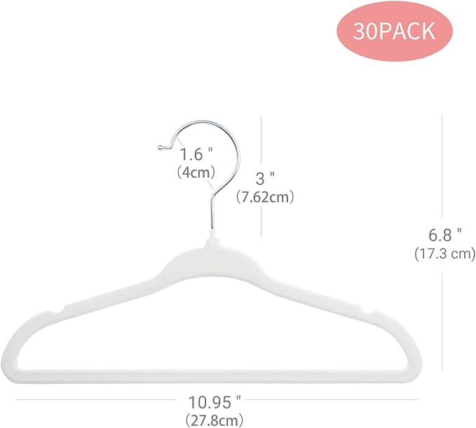 ManGotree Velvet Baby Clothes Hangers, 10.95'' Non-Slip Kids Hangers, Space Saving Hangers for Infant Toddler Children (30 Pack, White) - Image 2