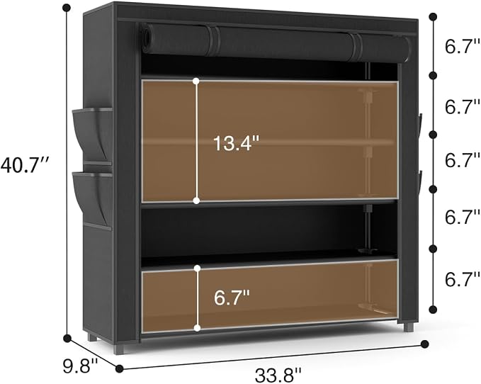 LANTEFUL Shoe Rack with Covers 5 Tier Tall Shoe Rack Organizer Large Capacity Shoe Shelf Storage 20-24 Pairs Space Saving Free Standing Shoe Storage Organizer for Closet, Entryway, Dorm, Black - Image 3
