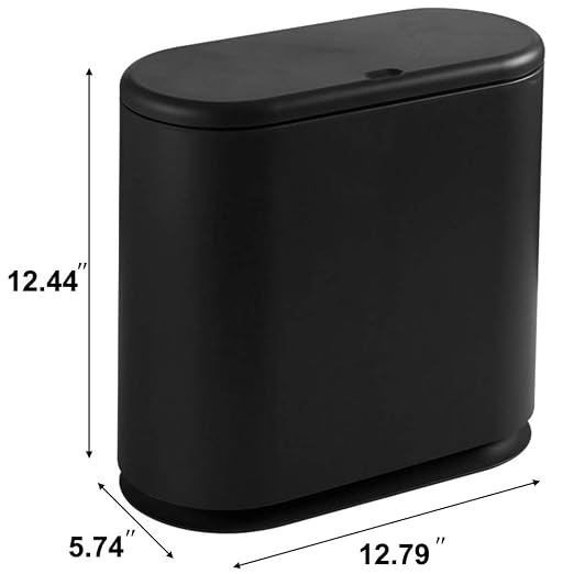 Sooyee 10 Liter Rectangular Plastic Trash Can Wastebasket with Press Type Lid,2.4 Gallon Garbage Container Bin for Bathroom,Powder Room,Bedroom,Kitchen,Craft Room,Office (Black) - Image 5