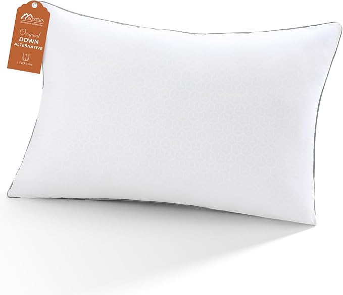 Sasttie King Size Pillow, Hotel Collection Single Bed Pillow for Side, Back, and Stomach Sleepers - Down Alternative Plump Filling - White, Set of 1, King, 20x36 Inches