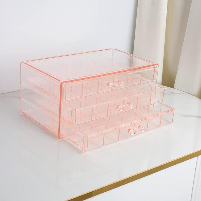 YUFONG Earring Storage Box Organizer 3 Drawers Acrylic Jewelry Storage Box Holder Transparent Jewelry Display Stand with 72 Small Compartments Gift for Women Girls (Clear Pink) - Image 6