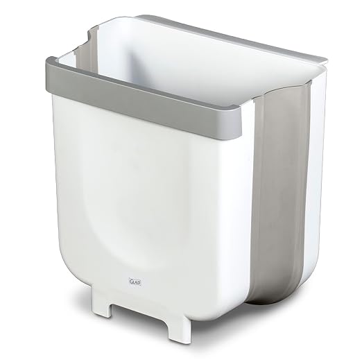 Glad Roomate Collapsible Waste Bin | Compact Travel Trash Can with Space-Saving Expandable Design | Indoor and Outdoor Disposal Basket, 2 Gallon, White by GladTrashFoodStorage