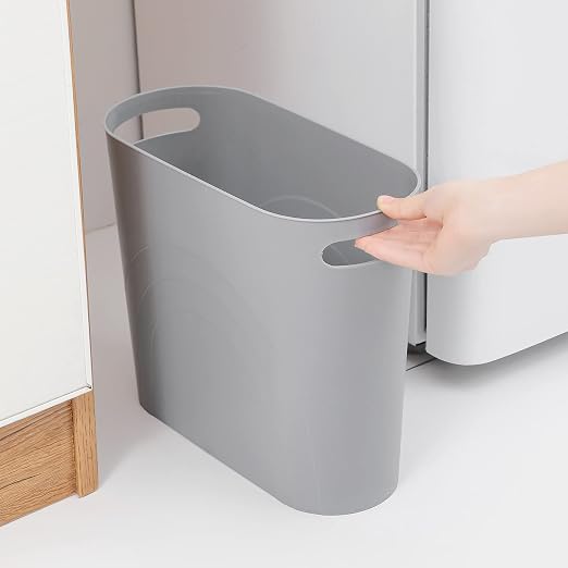 rejomiik Small Trash Can, Slim Garbage Can Plastic Waste Basket with Handles 3.5 Gallon Container Bin for Narrow Spaces Bathroom, Bedroom, Kitchen, Office at Home, 2 Pack Grey - Image 2