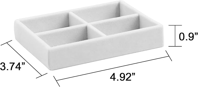 Frebeauty Small Jewelry Tray Set,Stackable Velvet Jewelry Organizer Tray,Mini Jewelry Drawer Organizer,Drawer Inserts,4.92 x 3.74 x 0.9 Inches,4 Grid Earring Organizer for Women(Set 2,White) - Image 3