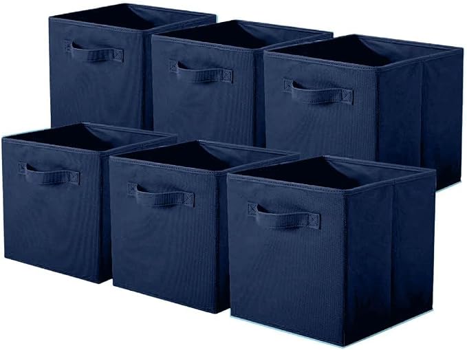 ShellKingdom Storage Bins, Foldable Fabric Storage Cubes and Cloth Organizer Drawer for Closet and Toys, 6 Pack (Dark Blue) by ShellKingdom