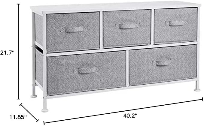 Amazon Basics Extra Wide Fabric 5-Drawer Storage Organizer Unit for Bedroom Closet, White - Image 3