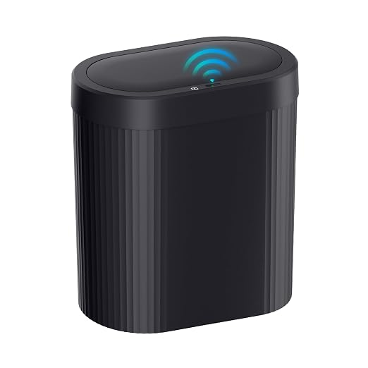 jinligogo 5 Gallon Bathroom Trash Can with Lid, Automatic Motion Sensor Black Trash Can, Touchless Slim Waterproof Garbage Bin for Kitchen, Bedroom, Office, and Bathroom by SecureSpacesCleanerPlaces