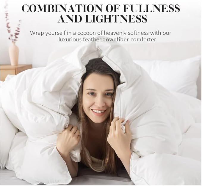 WhatsBedding White Feather Comforter California King Size, Filled with Feather and DownFiber, All Season Luxury Bed Comforter, Ultra Soft 100% Cotton Duvet Insert,104"x96"