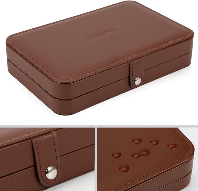 LANDICI Small Jewelry Box for Women Girls, PU Leather Travel Jewelry Case, Portable Jewelry Organizer Storage Holder Display for Ring Earrings Necklace Bracelet Bangle Men Kids Gift, Coffee - Image 4