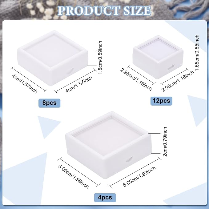 BENECREAT 24PCS 3 Size Gemstone Display Boxes With Clear Lid and Sponge, Jewelry Storage Box Organizer Case for Medallions, Antique, Jewelry, Small Gifts Packing - Image 2