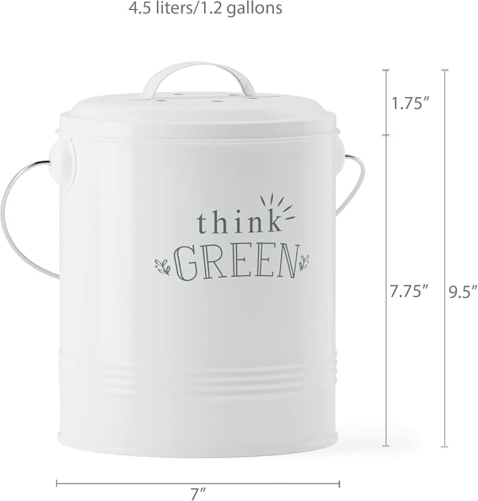 Barnyard Designs Compost Bin for Kitchen Counter - 1.2 Gallon Countertop Composter with Extra Smell-Absorbing Filters and Inner Bucket for Easy Cleaning - Food Waste Bin for Kitchen with Lid (White) - Image 4