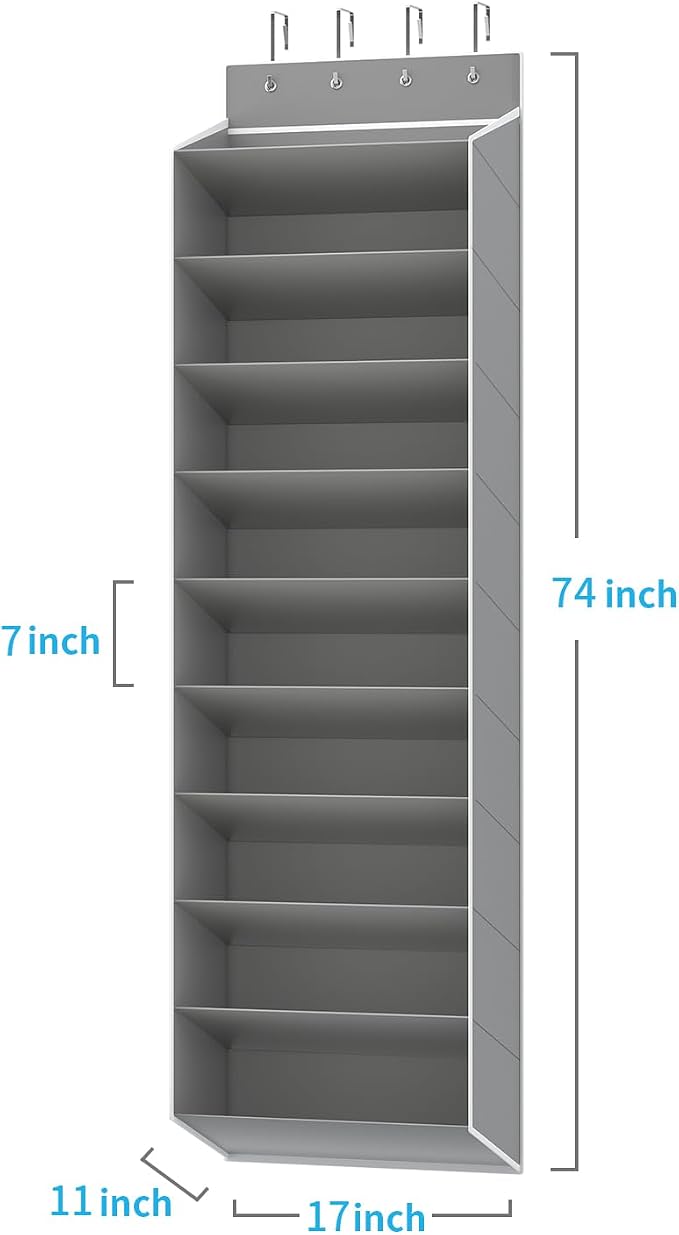 REGELETO 10 Tiers Large Size Over Door Shoe Organizer Storage, Hanging Shoe Rack for Door with Deep Pockets, Fit 20-30 Pairs Shoe Organizer Holder for Sneakers and Boots (Grey) - Image 2
