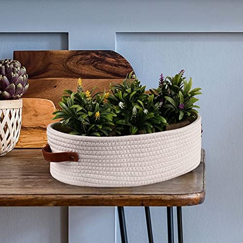 2 Pack Woven Storage Basket for Toilet Tank Top,Farmhouse Home Decor Organizing Baskets for Bathroom,Table and Counter 13"x5.9"x4" White - Image 4