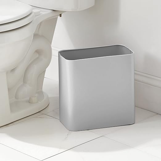 mDesign Small Metal 2.4 Gallon/9 Liter Trash Can Wastebasket Garbage Bin for Bathroom, Slim Rubbish Waste Bin Trashcans - Mirri Collection - Gray (23578MDBST) - Image 2