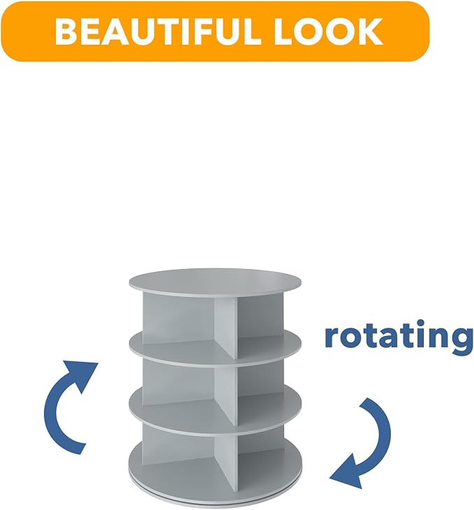 SpaceAid 3 Tier Rotating Shoe Rack Tower, Spinning Shoe Display Lazy Susan, Revolving 360 Shoe Rack Storage Round Carousel, Vertical Handbag Rotate Shoes Closet Organization (3-Tier Gray) - Image 7