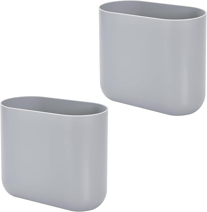 iDesign Small Slim Plastic Bathroom Trash Can, Garbage Can for Bedroom, Office, Desk, Dorm, 2-Pack, Gray by iDesign