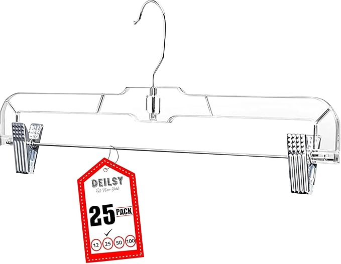 DEILSY™ Skirt Hangers Pants Hanger with Clips Hanger Shorts Clear Plastic Clothes with 2-Adjustable Clip Non-Slip Clothes Perfect for Pant, Pack of 25 by Deilsy