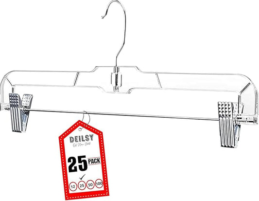 DEILSY™ Skirt Hangers Pants Hanger with Clips Hanger Shorts Clear Plastic Clothes with 2-Adjustable Clip Non-Slip Clothes Perfect for Pant, Pack of 25 by Deilsy