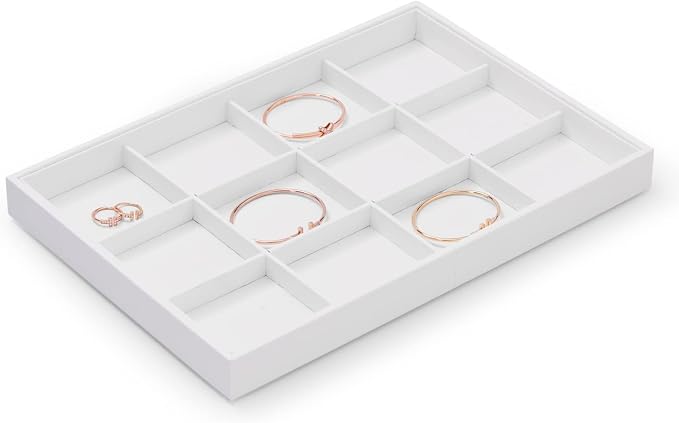 Oirlv Premium White Leather Stackable Jewelry Tray 12 Grid Jewelry Drawer Organizer Trays for Bracelets Earrings - Image 5