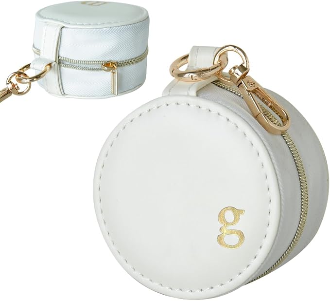 COLLECTIVE HOME - Monogrammed Letter Jewelry Case, Portable Travel Ring Holder Box with Keychain, Personalized Initial Organizer for Earrings Necklaces, Gift for Her (White-g) by COLLECTIVEHOME