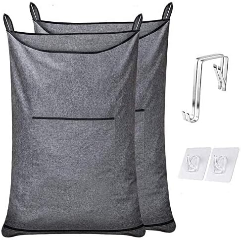 XL Hanging Hamper, Over The Door Hamper with Free Hanging Hooks, Space Saving Over Door Laundry Bag and Laundry Basket for Storage, 2 Pack, (36x22Inch Pop Heather Grey) - Image 3