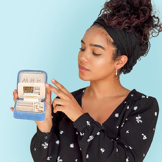 Benevolence LA Plush Velvet Jewelry Box | Travel Jewelry Case Organizer with Mirror | Featured in Oprah's Favorite Things | Best Gifts For Daughter, Girlfriend, Mom | Gifts For Her - Periwinkle Blue - Image 5