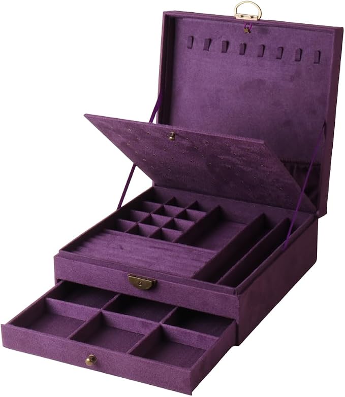 Women Jewelry Box Lockable 3 Layers Large Jewelry Organizer Storage Case for Earrings Necklaces Rings Bracelets,Green Display Jewel Holder (Purple) by GYJOYERO