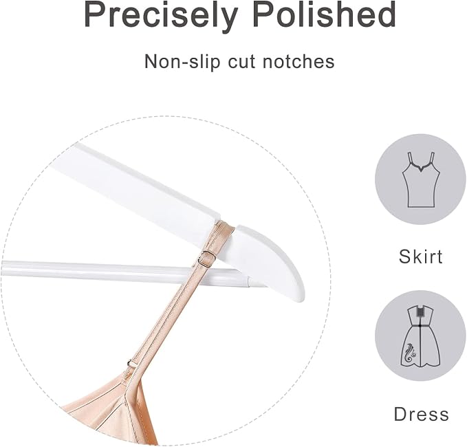 TOPIA HANGER Wooden Coat Hangers 30 Pack, White Wood Suit Hangers with Non Slip Pants Bar, 360° Swivel Hook and Shoulder Notches for Camisole, Jacket, Pants, Smooth Finish Clothes Hangers -CT34W30 - Image 4