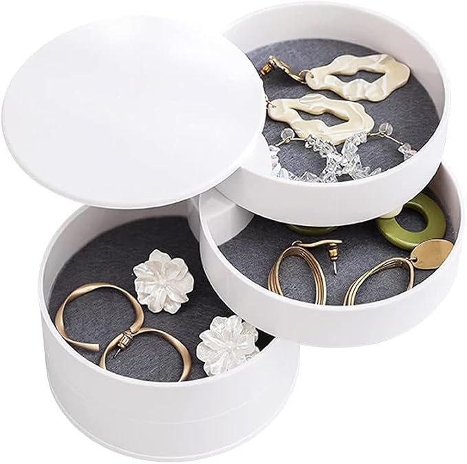 Jewelry Organizer Small Jewelry Storage Box 4-Layer Rotating Travel Jewelry Tray Holder for Women Bracelets Rings Bracelets Earrings (White) - Image 2